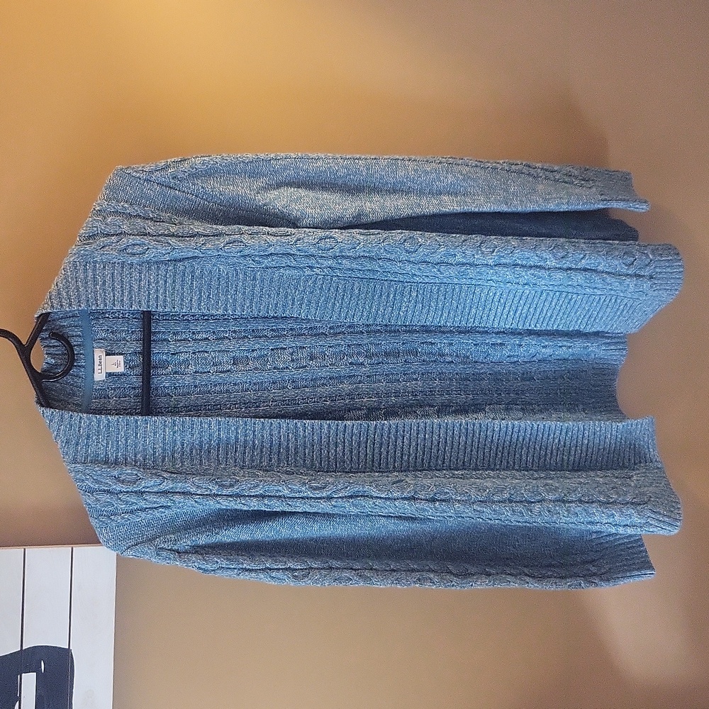 L.L. Bean women's blue Heather long sleeve open front cardigan size large